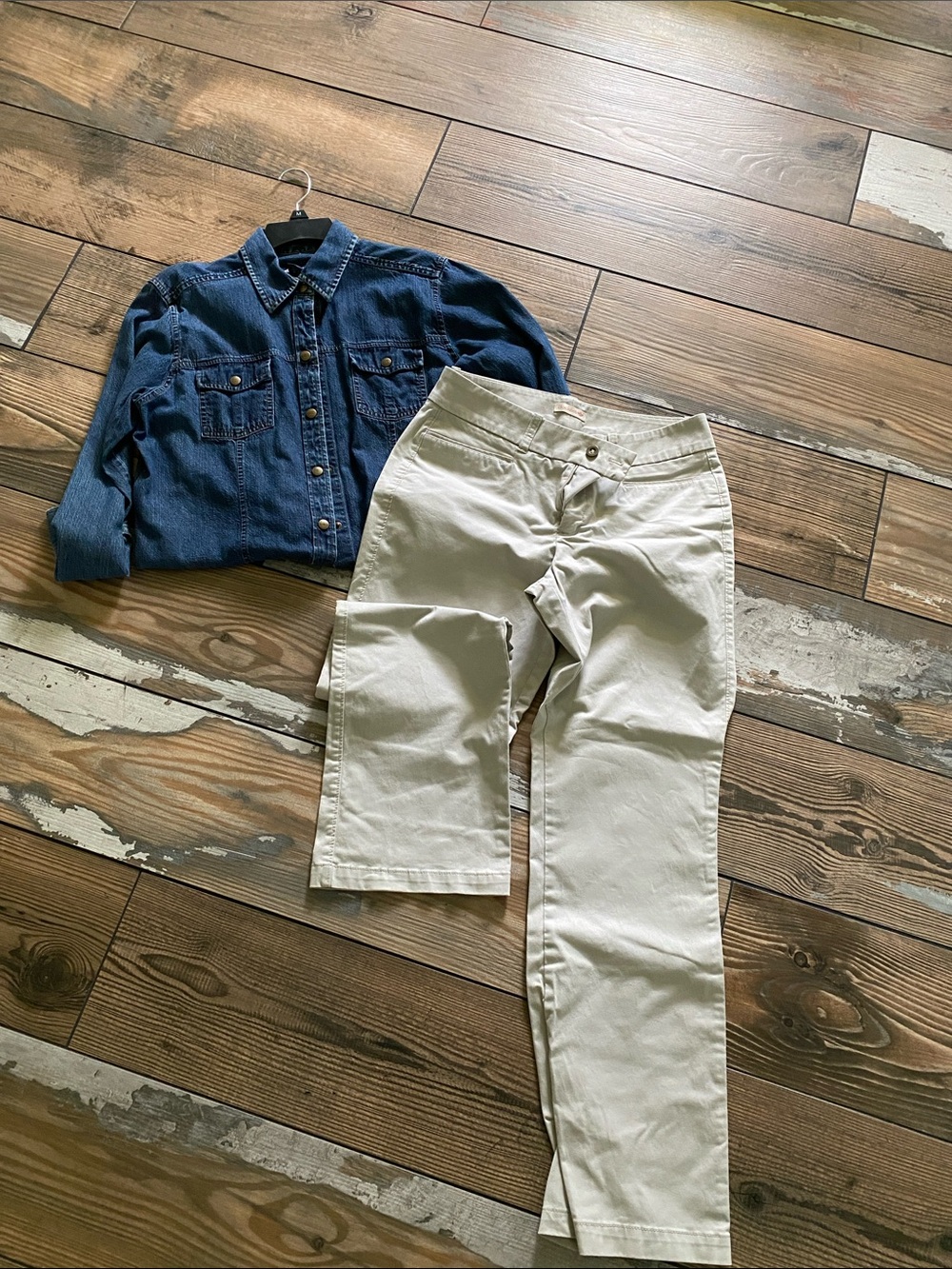 Dark Blue Denim snap button-Up Shirt with Chest Pockets and docker pant lot